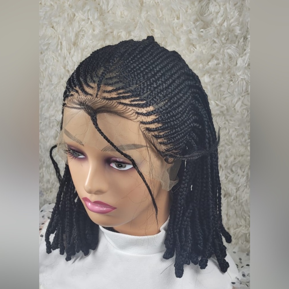 Intricate Black Cornrow Braided Wig with Voluminous Twists
